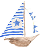 Sail boat with blue sails